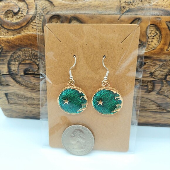 Celestial Moon Earrings Green - Picture 2 of 2